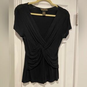 Steven Edwards Size S Black Soft Stretchy Short Sleeve Twist Front V Neck Top